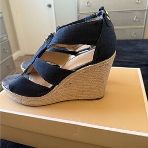 Michael Kors Black Cream Wedge Sandals